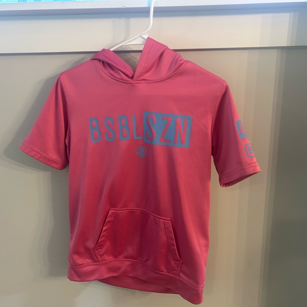 Sporty Pink Short-Sleeved Hoodie Sweatshirt